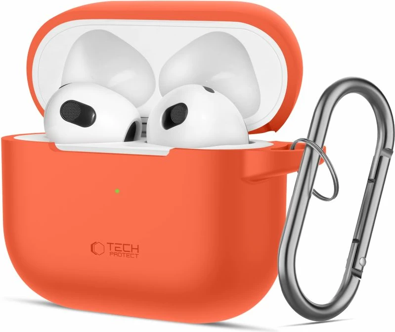 Silikonska torbica za AirPods 3 z obeskom karabiner, Tech-Protect, oranžna