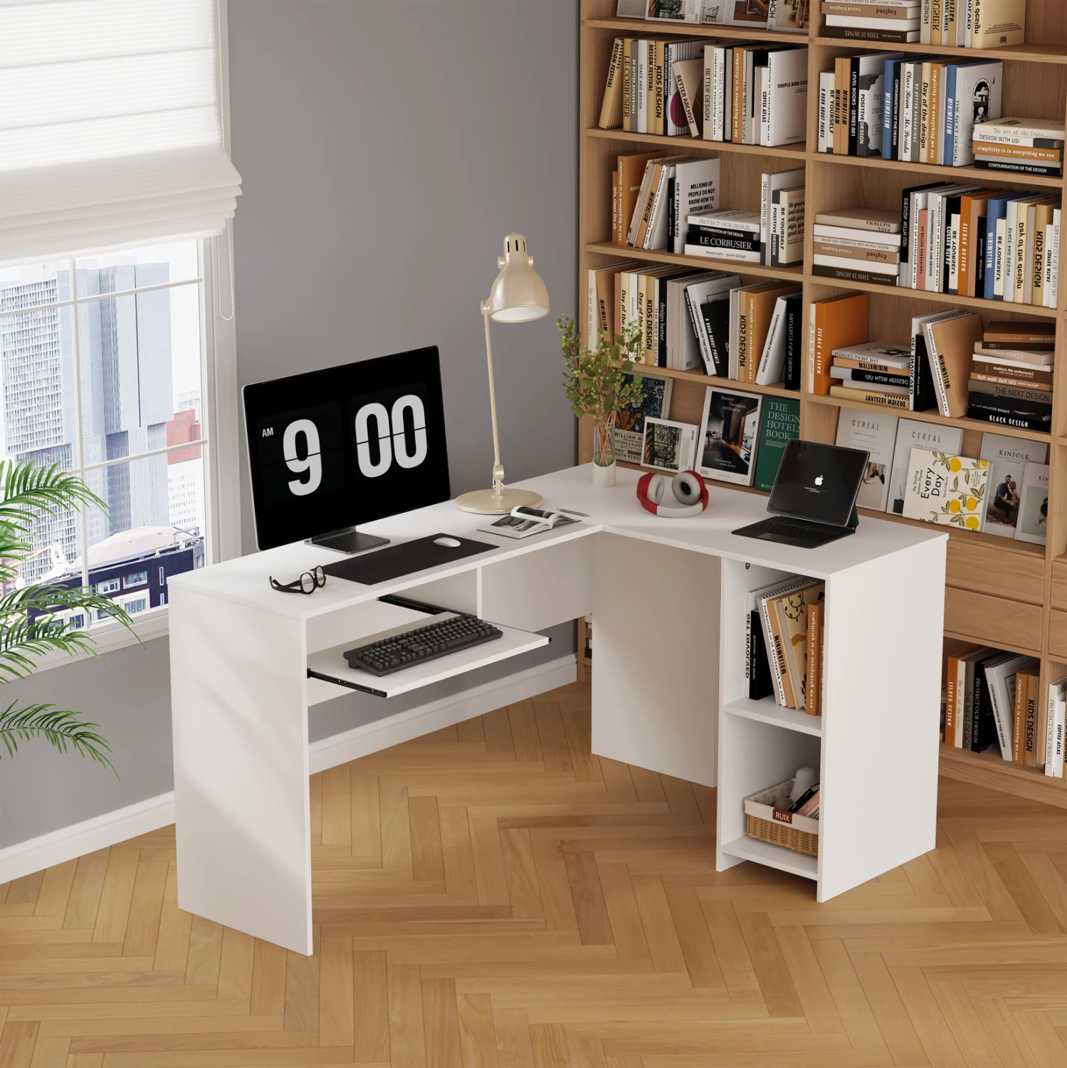 Kotna pisalna miza SHIG FH2135.03 MDF v beli barvi 140x120x75Hcm