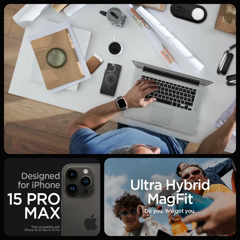 Prozoren ovitek z MagSafe Spigen Ultra Hybrid Mag za iPhone 15 Pro Max, grafit