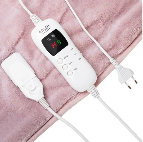 Električna odeja Adler AD 7443, 160 x 180 cm, 7 nastavitev HIGH/LOW, timer 1–9 h, LCD daljinec, 120 W, polar, rožnata