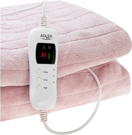 Električna odeja Adler AD 7443, 160 x 180 cm, 7 nastavitev HIGH/LOW, timer 1–9 h, LCD daljinec, 120 W, polar, rožnata