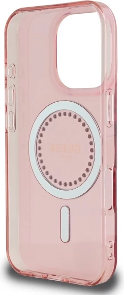 Zaščitni ovoj z dekorativnimi kristalčki MagSafe za iPhone 16 Pro, Guess, rožnat