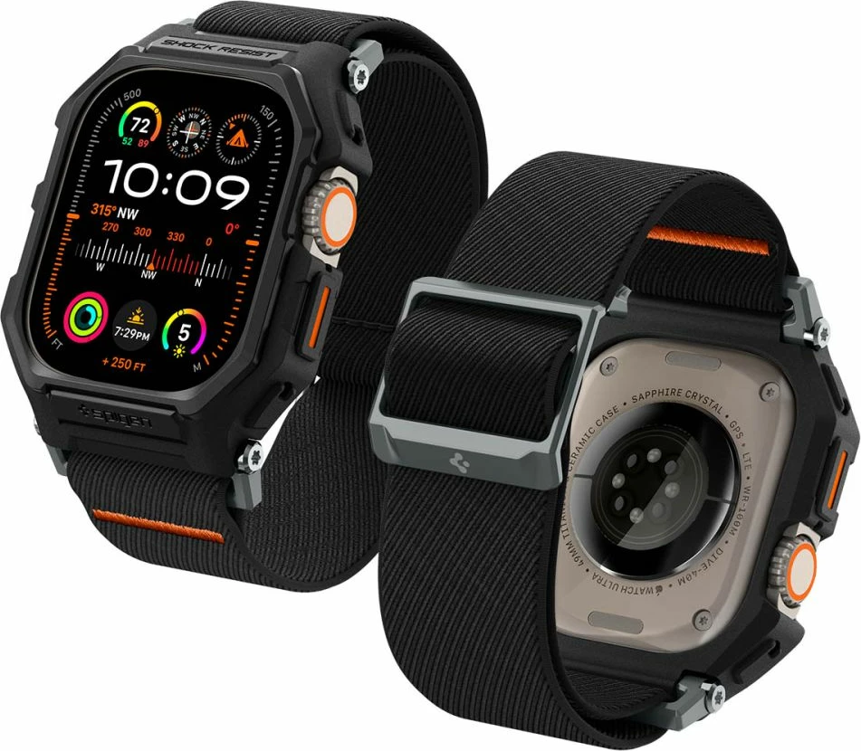 Ovitek z nastavljivim paščkom za Apple Watch Ultra 1/2 (49 mm) Spigen Lite Fit Pro, mat črn