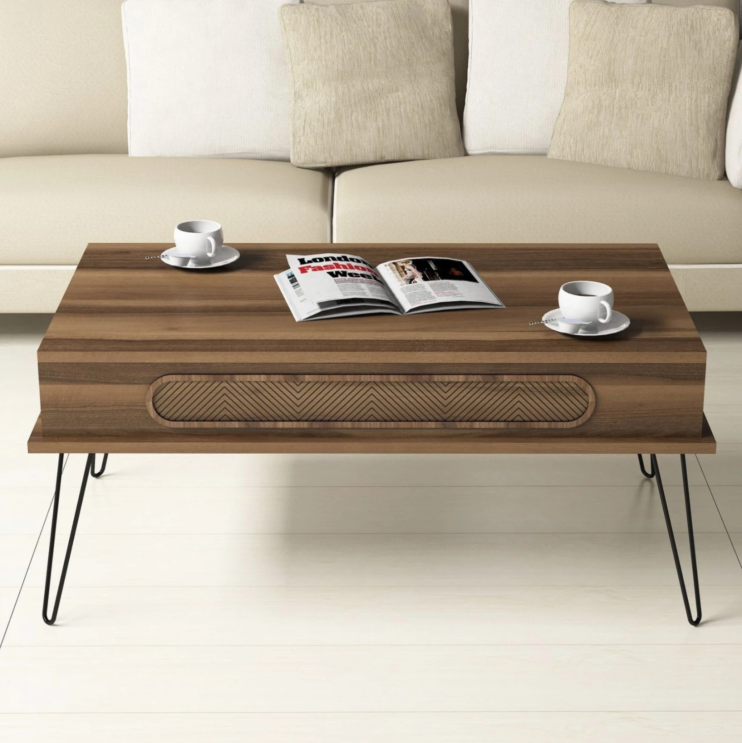 Klubska mizica iz melamina FH9500.02 v barvi oreha - kovinske noge 105x56x45.8Hcm