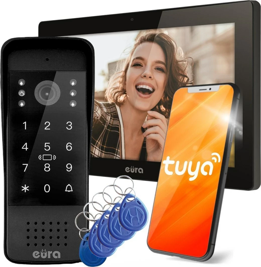 Video domofon, 10" monitor, črn, združljiv s Tuya — Eura VDP-86A3