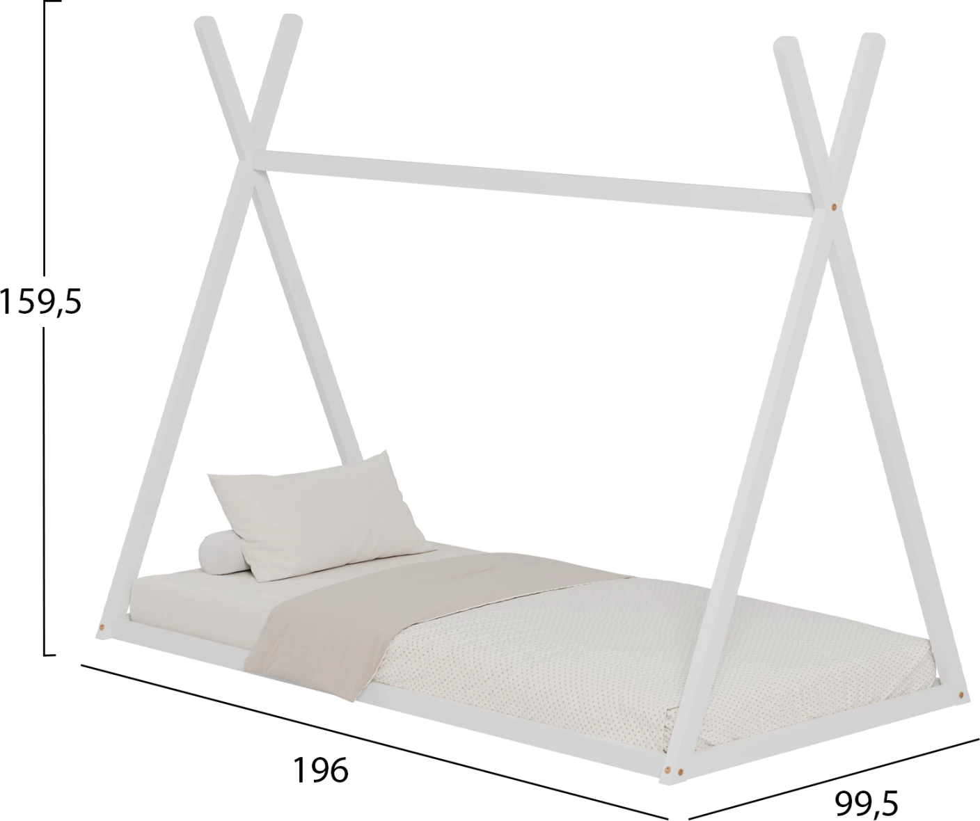 Postelja za otroke MUNK FH681.03 t.MONTESSORI iz masivnega borovega lesa v beli barvi za vzmetnico 190x90 cm