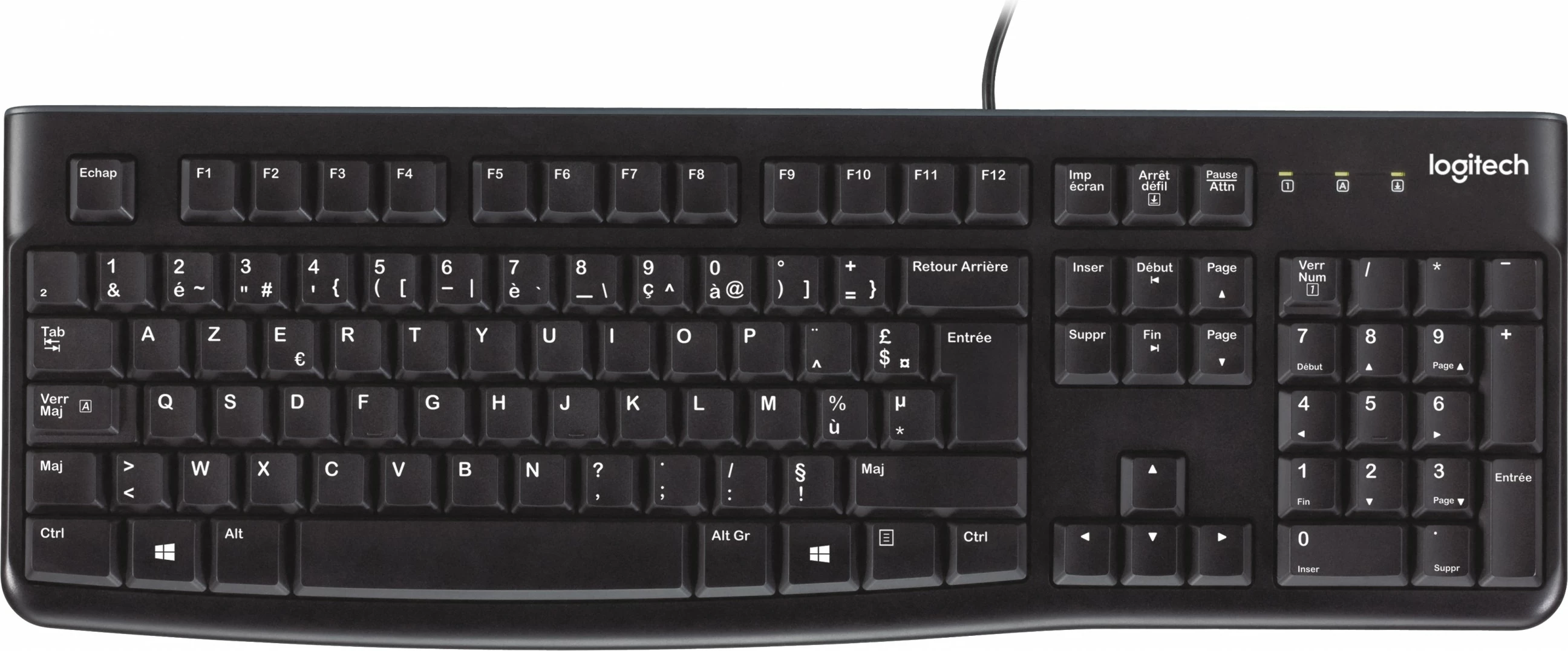 Tipkovnica polne velikosti z žico, USB, AZERTY, črna Logitech K120
