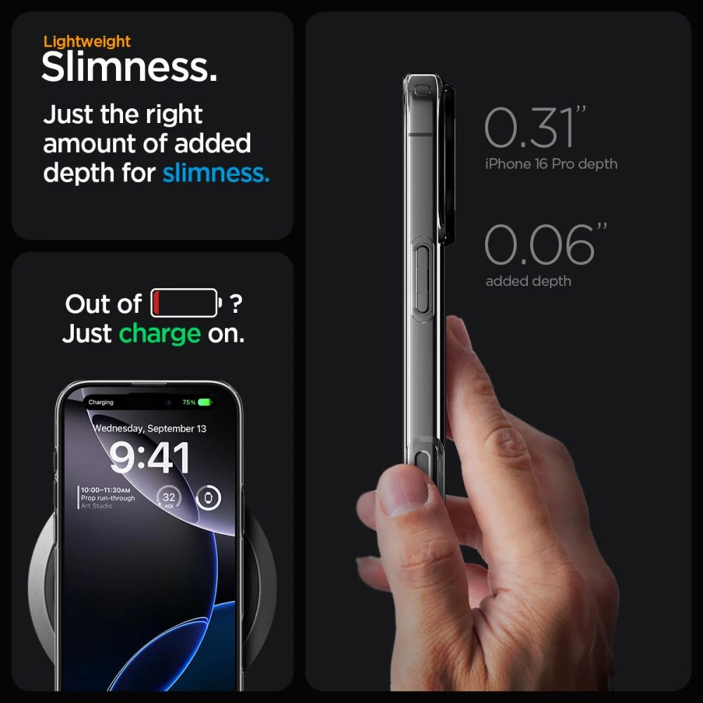 Tanek prozoren ovitek za telefon Spigen Liquid Crystal Mag MagSafe za iPhone 16 Pro, tanek TPU z zračnimi blazinicami v kotih, združljiv s polnjenjem MagSafe