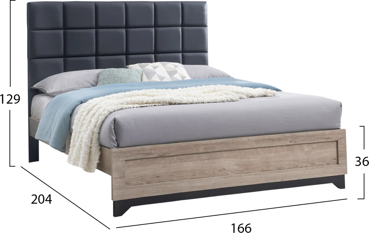Dvojna postelja AELIA FH684 siva tkanina in noge-sonama MDF 155x215x138Hcm