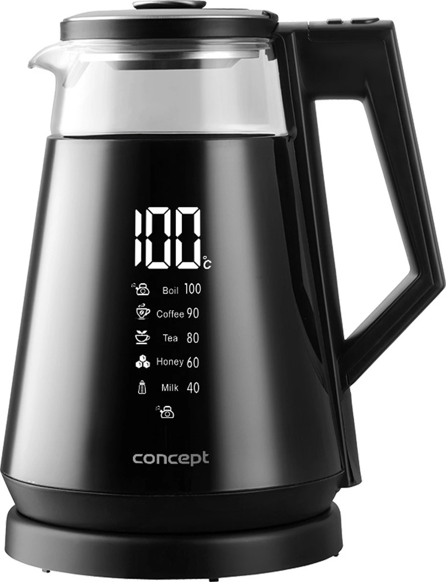 Električni ibrik 1,7 l, steklen, z digitalnim zaslonom, črn, Concept RK4170