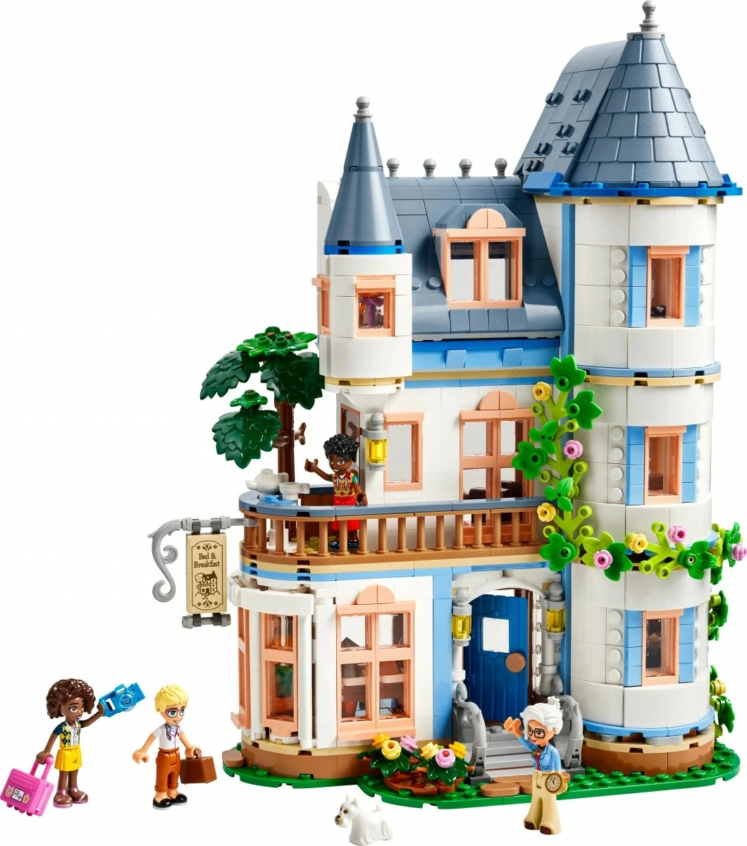Gradna gostišča LEGO Friends Castle Inn 42638, 1311 kosov, za otroke 12+, s 4 mini-lutkami in psom, večbarvno