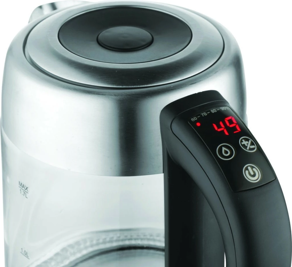 Električni grelnik vode PRIME3 SEK81, 1,7 L, 2200 W, steklo, nadzor temperature, črn/inox