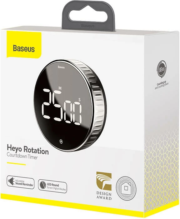 Odtštevalni časovnik z vrtenjem Baseus Heyo, črn in srebrn