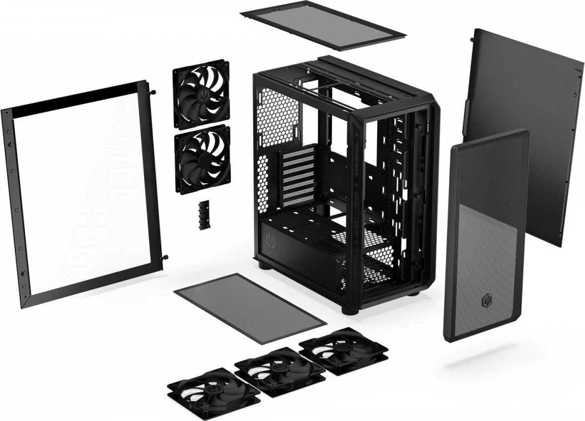 Midi tower ohišje z dobro zračno prepustnostjo, Endorfy Arx 500 Air EY2A010, ATX/Micro ATX/Mini ITX, 5 ventilatorjev, črno