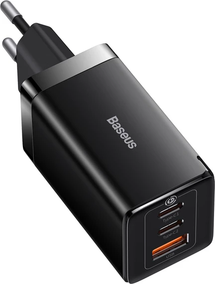 Stenski polnilnik 65W, 2x USB-C, 1x USB-A, z USB-C v USB-C kablom, črn — Baseus GaN5 Pro