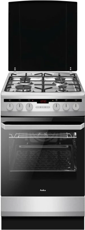 Kombinirana pečica z 4 kuhališči Amica 58GE3.33HZpTaQ(Xx), 62 L, plin in elektrika, črno/inox