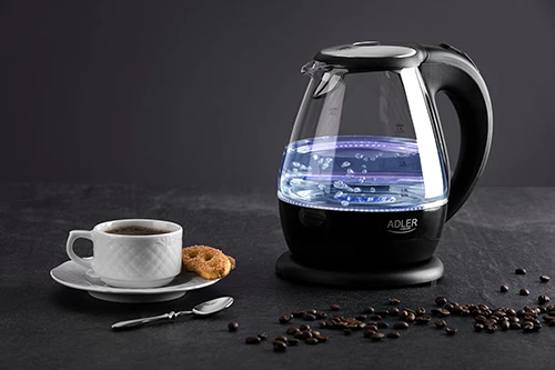Kuhalnik za vodo iz stekla, Adler AD 1224, 1,5 L, 2200 W, LED osvetlitev, črn