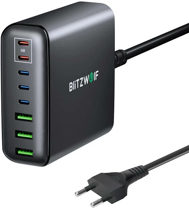 Stenski polnilec BlitzWolf BW-S26, 250 W, 8 USB-A/USB-C vrat, črn