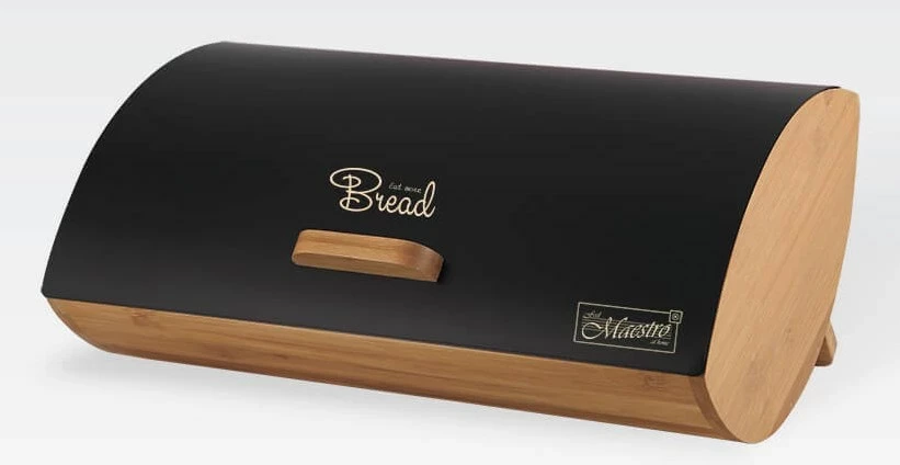 Kovinska in bambusova kutija za kruh Maestro MR-1775-BLACK, črna