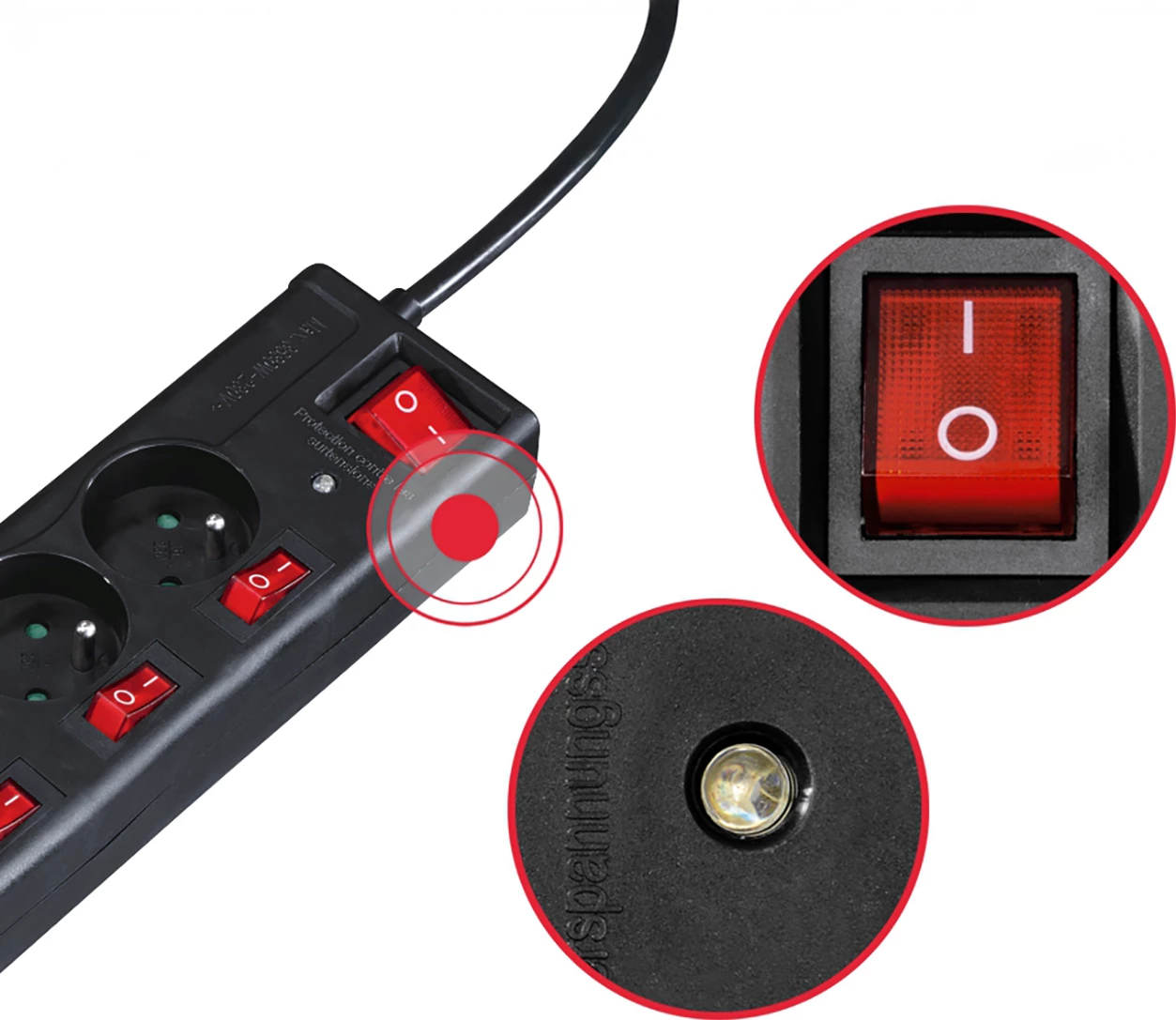 Zaščitna vtičnica 6-izhodna, 1,4 m, z gumbi, Hama P22237730000, črna
