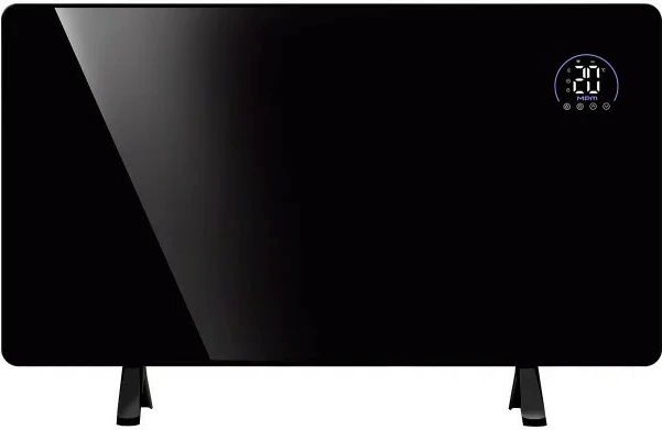 Infrardeči panelni grelec iz stekla, MPM MUG-23, 600 W, Wi‑Fi Tuya, daljinski upravljalnik, LED zaslon, za montažo na steno ali z nogami, črn