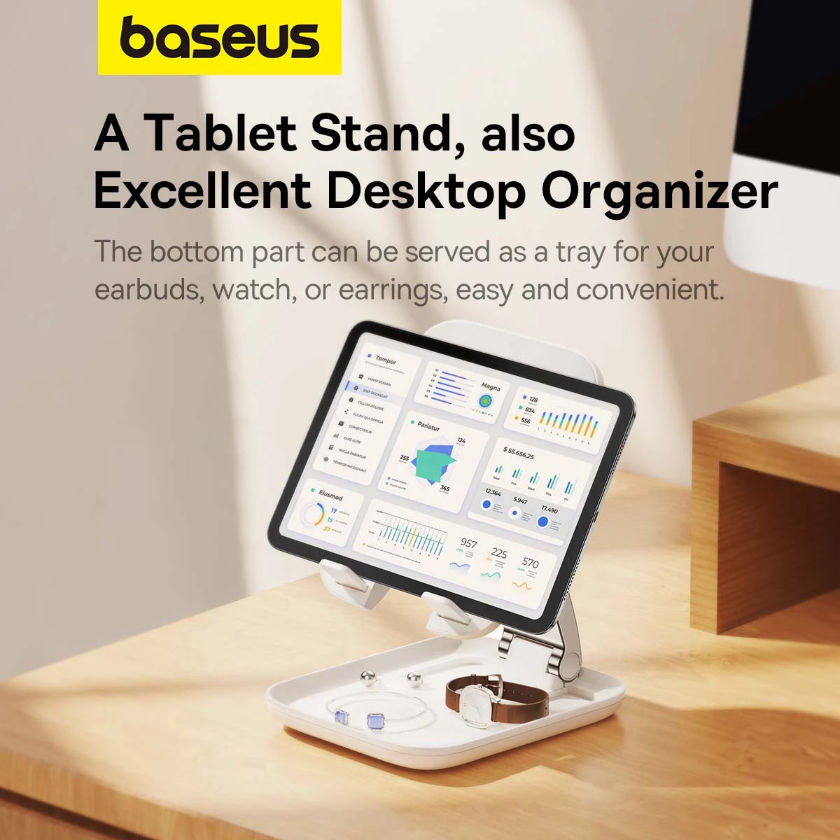 Držalo za tablico, zložljivo, belo Baseus BS-HP009 Seashell Series