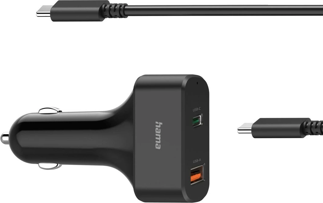 Avto polnilec Hama 200018, 65 W, USB-C in USB, 1,5 m, črn