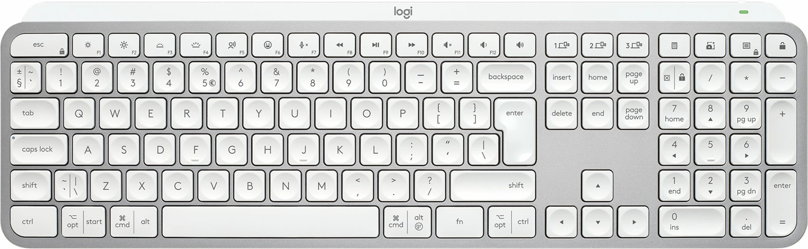 Brezžična tipkovnica Logitech MX Keys S, Bluetooth, LED, QWERTY, aluminij, bela