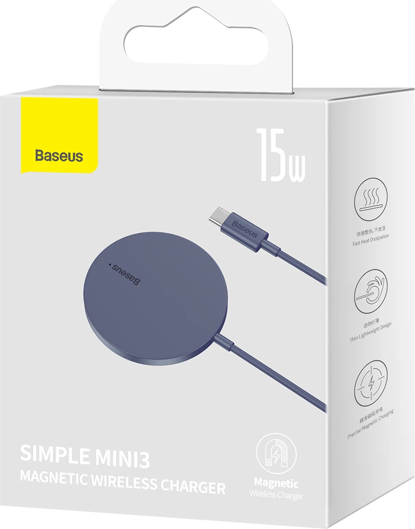 Brezžični polnilec, Baseus Simple Mini3, MagSafe, Qi, 15W, vijoličen