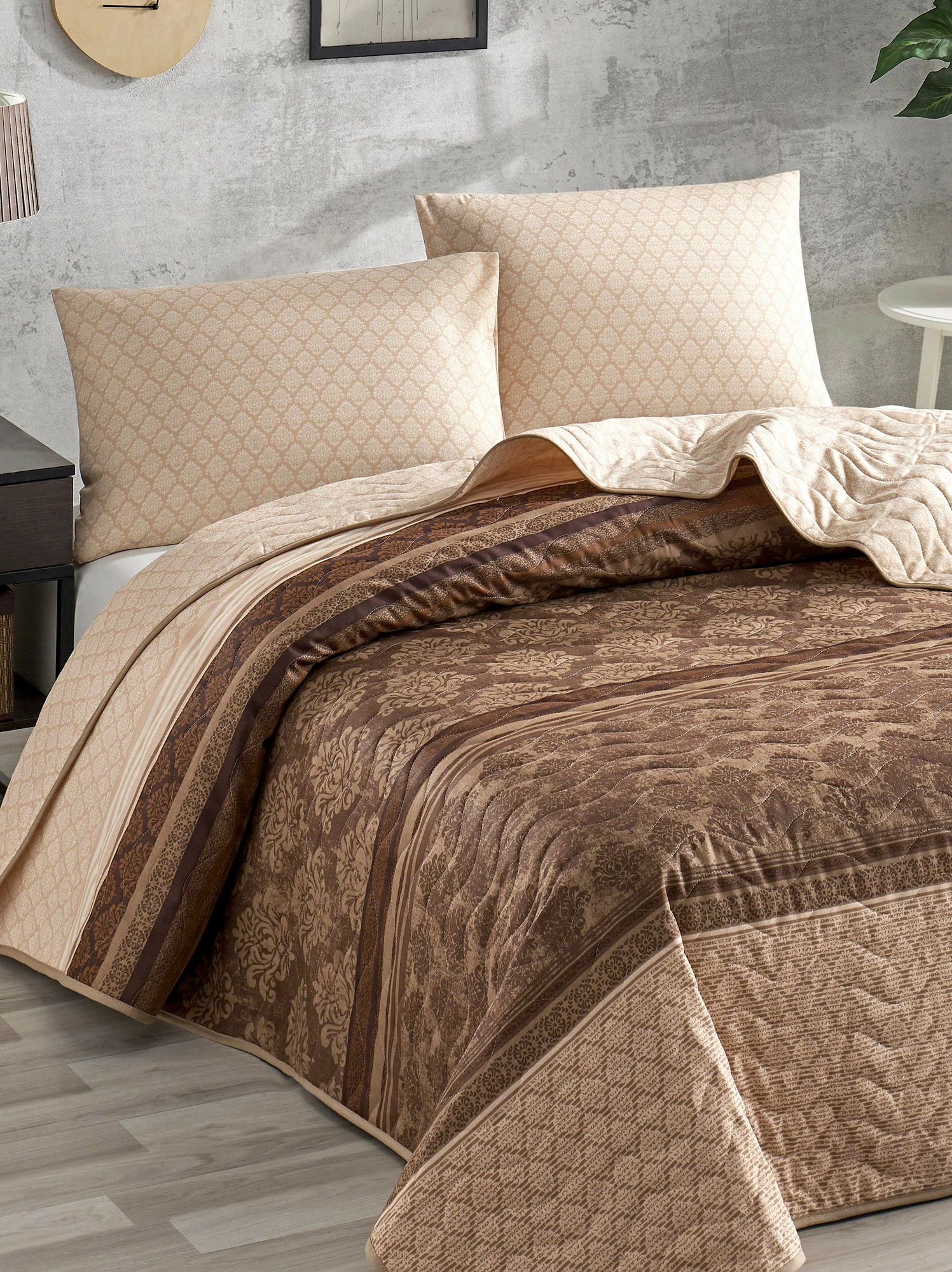 Set prevlek posteljnine za dvojno posteljo, L'essentiel Creative, rjav