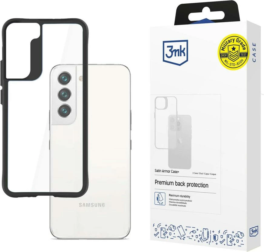 Ovitek za telefon 3mk Protection SatinArmor+ za Samsung Galaxy S22, prosojen/črn