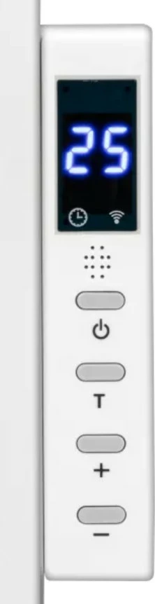 Infrardeči električni panelni grelnik 450 W, MPM MUG-24, termostat, timer, zaslon, daljinski upravljalnik in aplikacija Tuya, montaža na steno ali na stojalo, držalo za brisače, bel