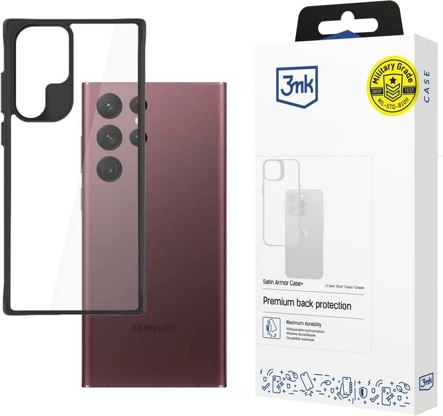 Zaščitni ovitek Satin Armor Case+ za Samsung Galaxy S22 Ultra, prozoren/črn