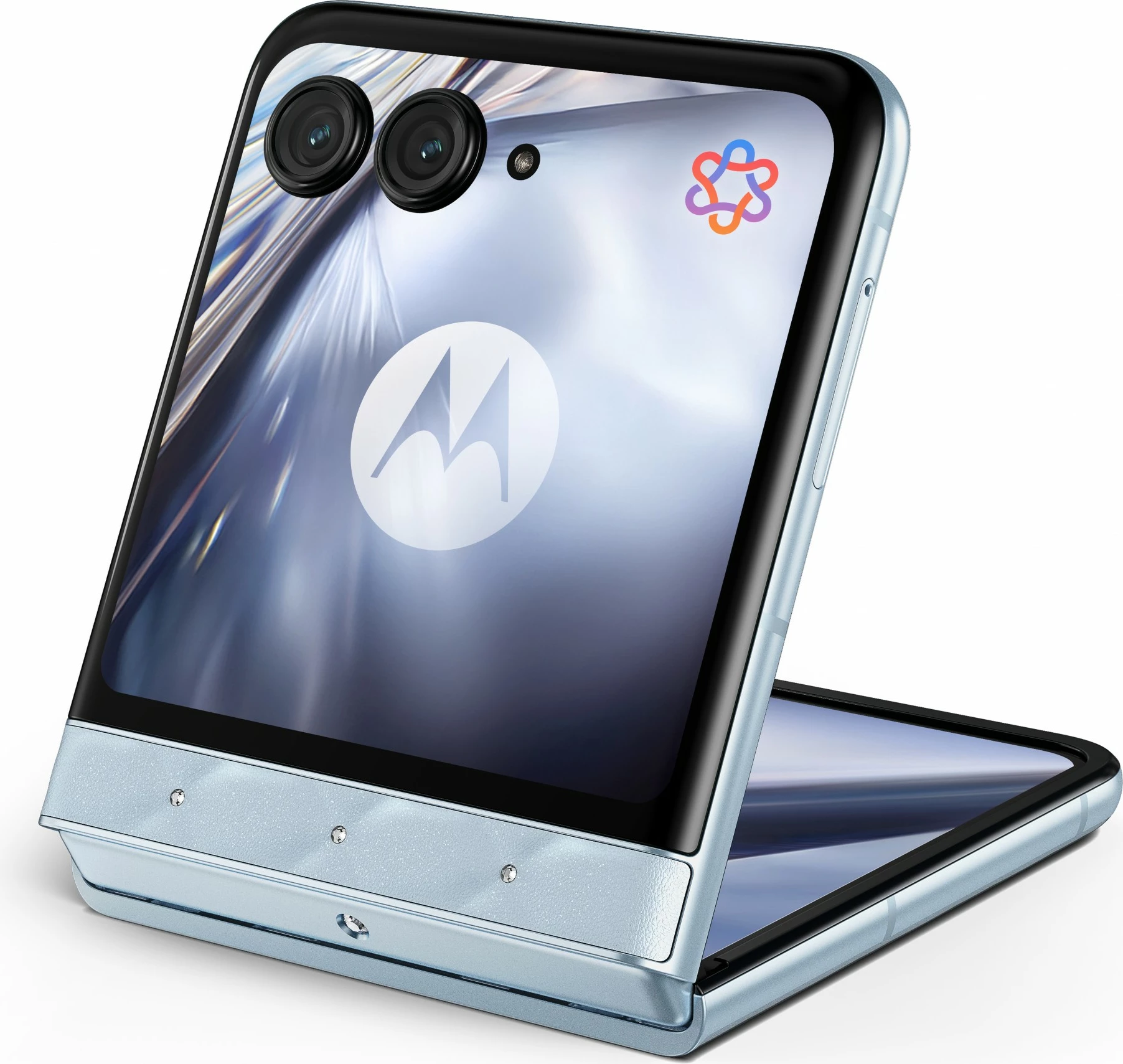 Zložljiv pametni telefon z luksuznim Swarovski dizajnom Motorola razr60 + slušalke Buds Loop, Swarovski Edition, moder