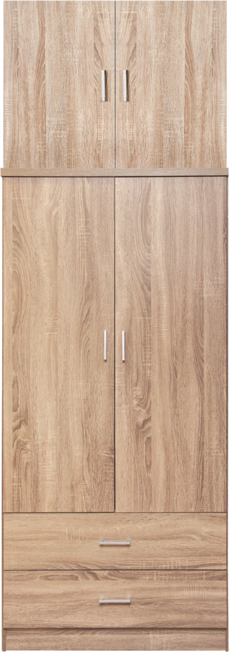 Garderobna omara REINA FH21061.02 2-krilna z zgornjo omarico in 2 predali - melamin v barvi sonama 80x42x241H cm