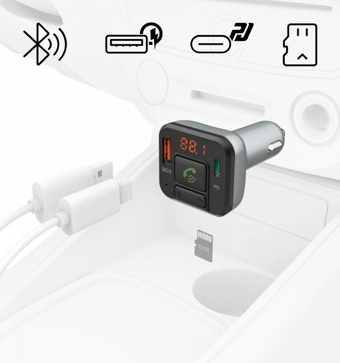 Bluetooth FM predvajalnik, polnilec 20W Hama 14169, srebrn