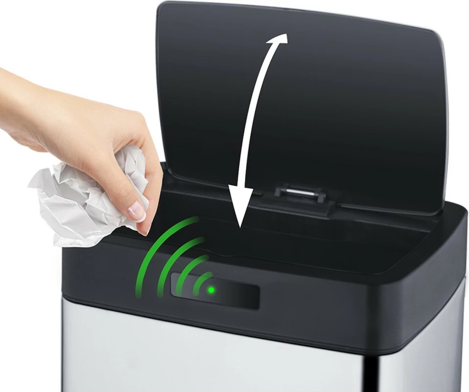 Kosh mbeturinash Lamart LT8044, 45 L, inox, črn, z senzorjem