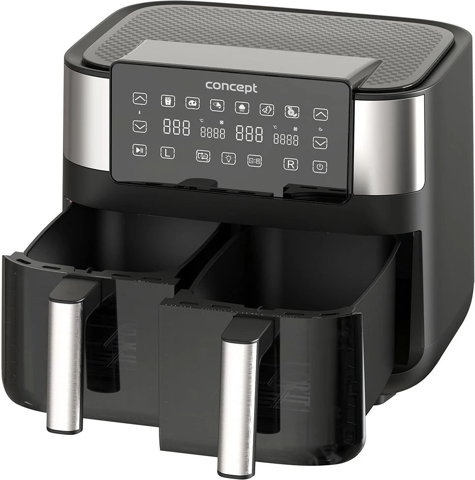 Cvrtnik na vroč zrak Concept FR8000, 8 L, dva koša, črn/inoks