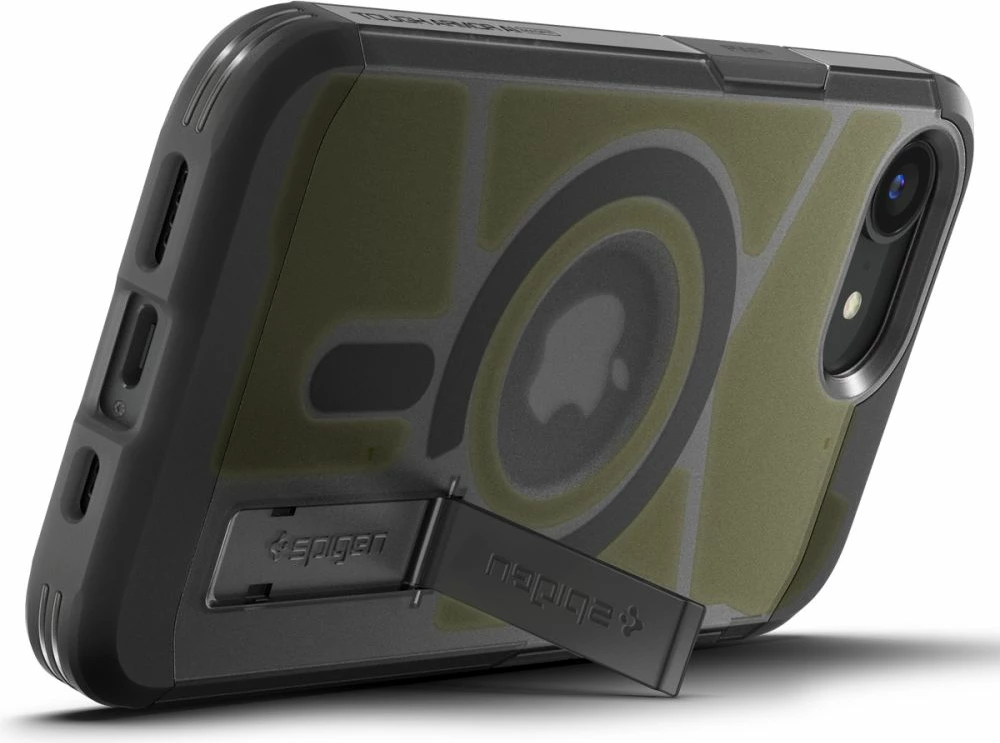 Zaščitni ovitek Tough Armor MagSafe za iPhone 16e, Spigen, siva/prosojna