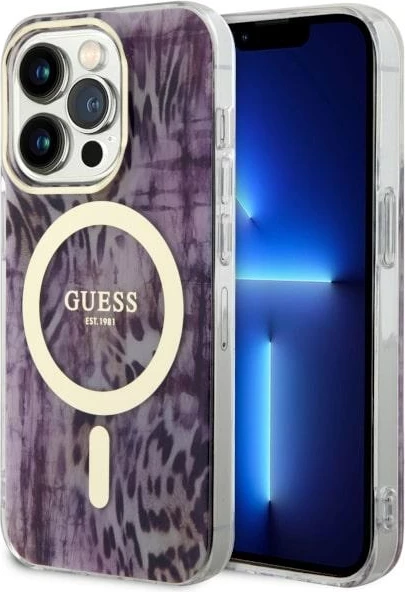 Ovitek z leopardjim vzorcem MagSafe za iPhone 14 Pro 6,1", Guess, rožnat