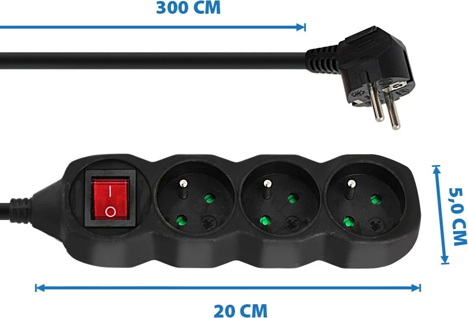 Razdelilnik napajanja Esperanza ELK211K, 3 vtičnice, 3 m, črn
