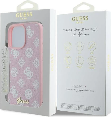 Ovitek za telefon Peony Script Logo MagSafe Guess za iPhone 16 Pro, roza