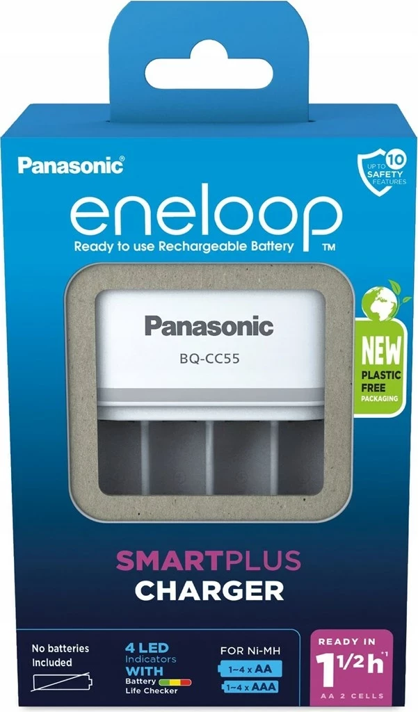 Pameten polnilnik baterij Panasonic Eneloop Smartplus BQ-CC55, za AA/AAA, bel