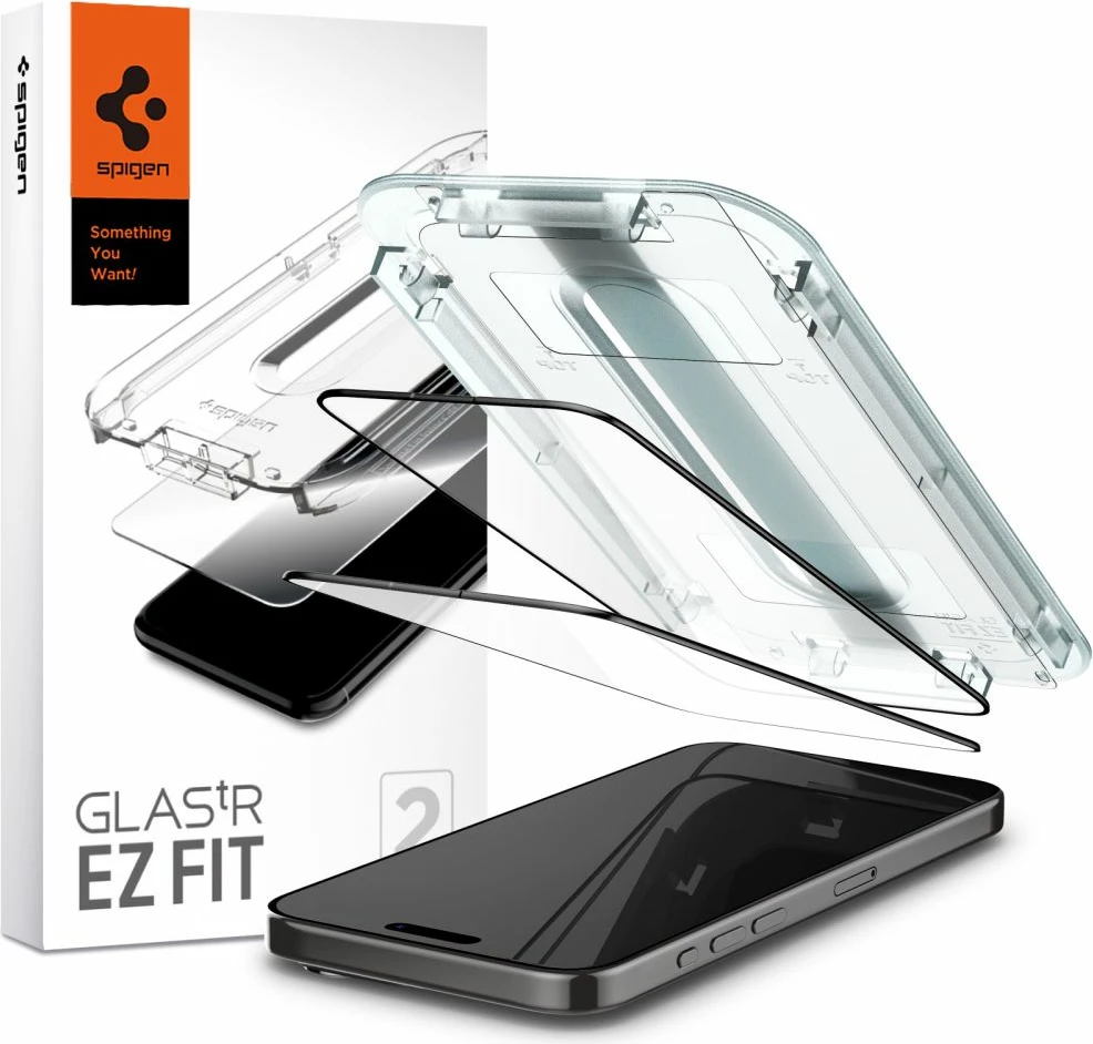Zaščitno steklo Spigen Glas.tR EZ Fit FC za iPhone 15 Pro Max, 2 kosa, črno