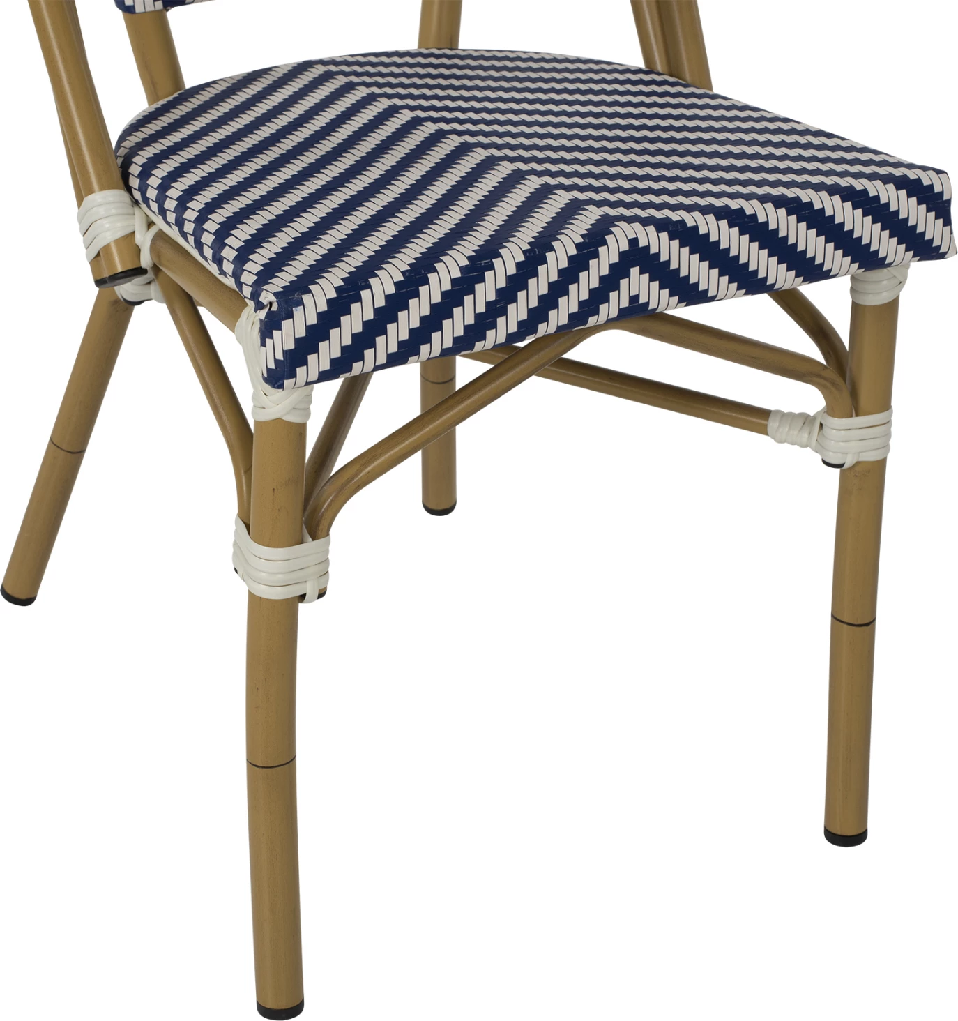 Stol iz aluminija v naravnem videzu bambusa-modra bela tekstilna 46x56x88H cm