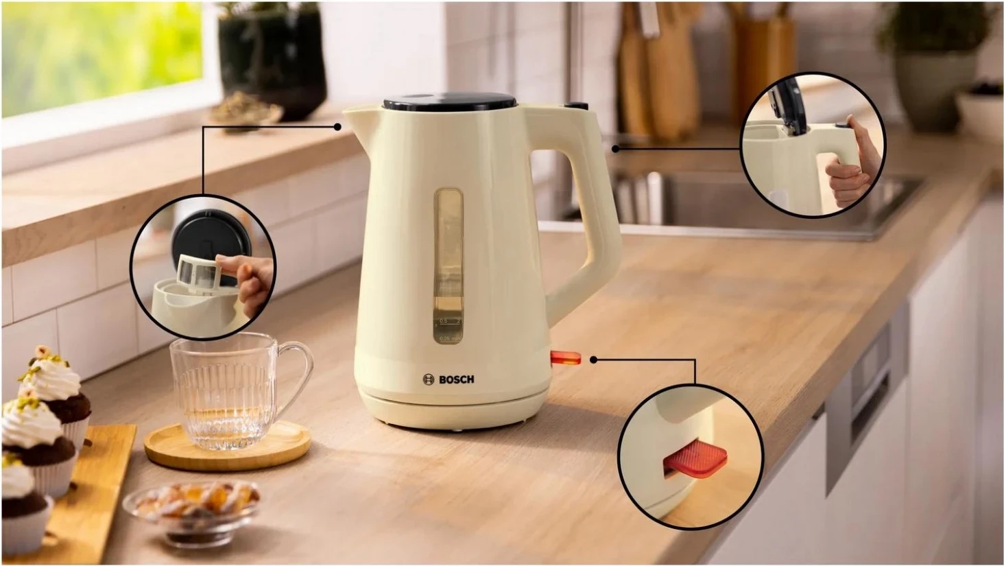 Električni čajnik 1,7 l Bosch TWK1M127, bež