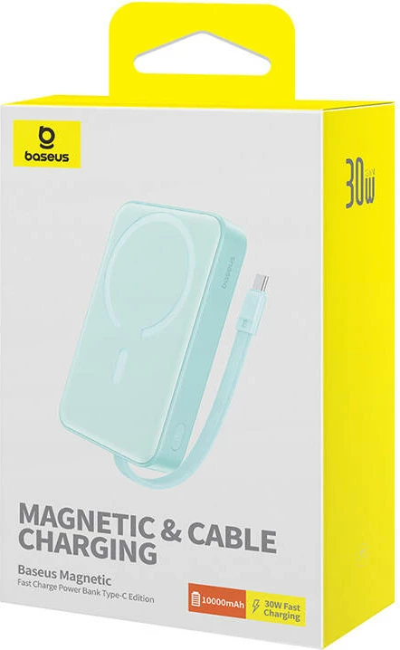 Prenosna magnetna baterija 10.000 mAh, 30W, MagSafe, USB-C, Baseus, modra