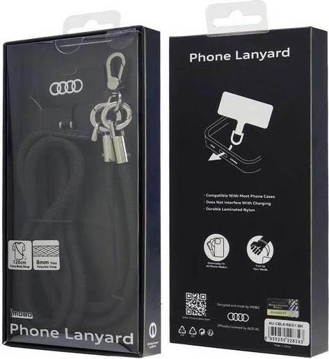 Vzvratni trak za okoli vratu za mobilni telefon, Audi, 120 cm x 6 mm, črn