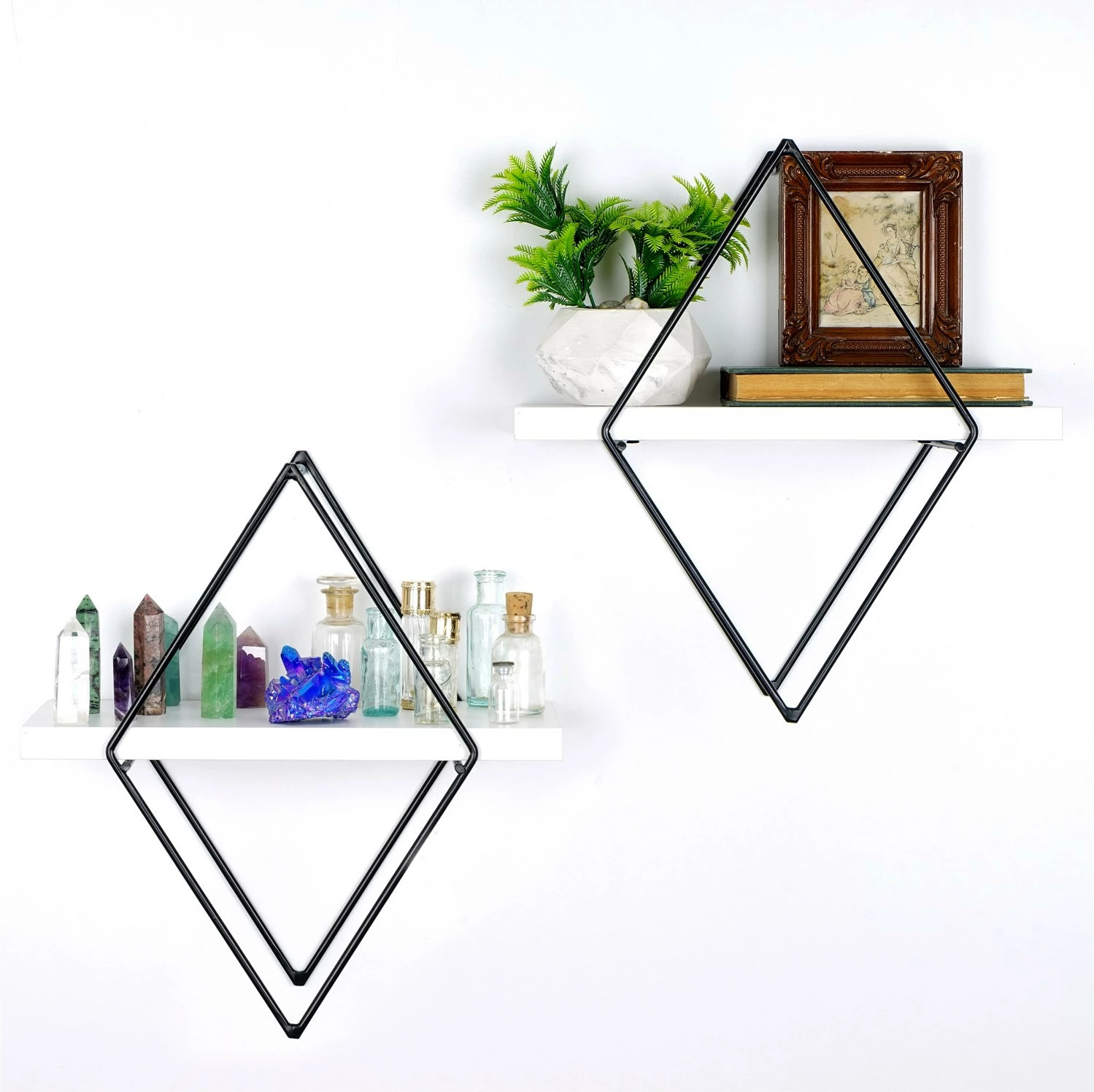 Dekorativna kovinska stenska polica Hanah Home WR057, bela (2 kosa)