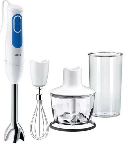 Ročni blender, Braun MultiQuick 3 MQ 3035 Sauce, 700 W, 2 hitrosti, bel/moder, komplet z dodatki
